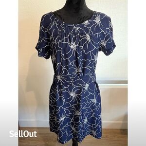 Gap Women's M Navy Blue Floral Knee Length Dress Short Sleeve